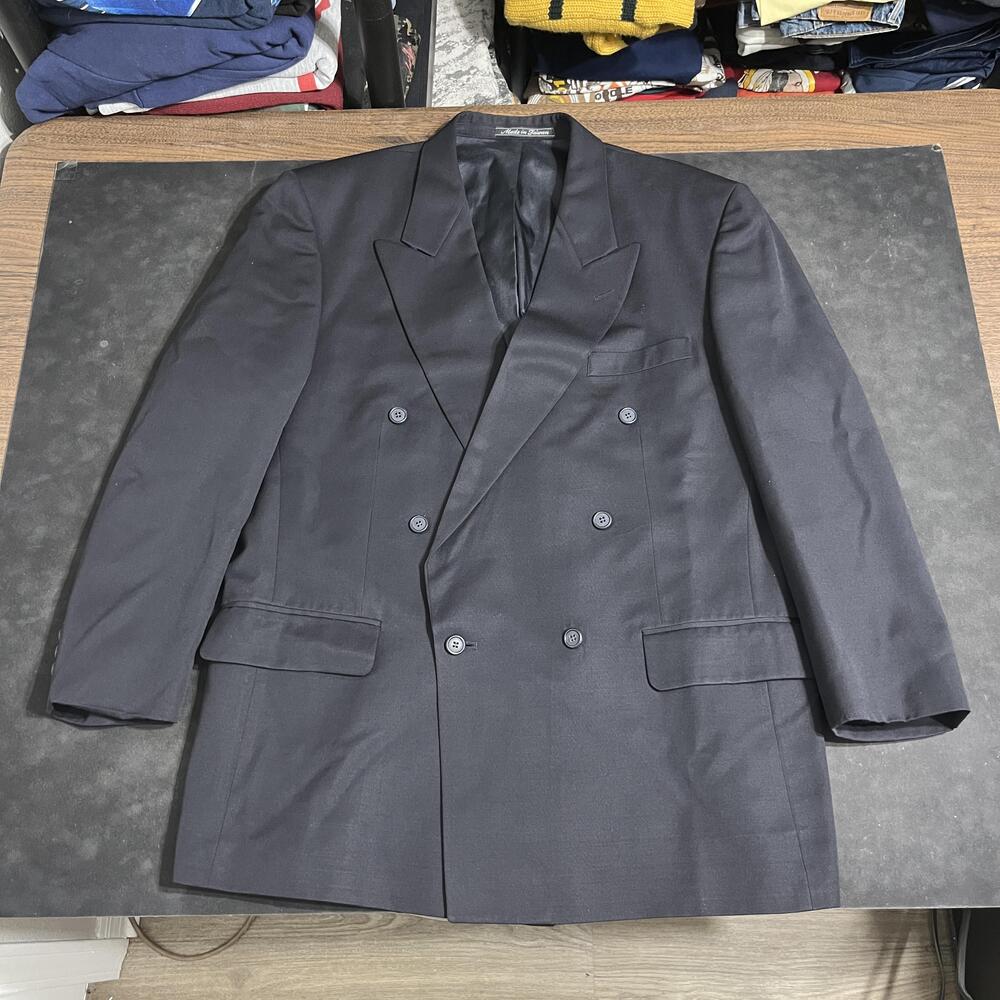 Pierre Balmain Blazer Mens 44 Black Wool Double Breasted Peak Lapel Suit Jacket